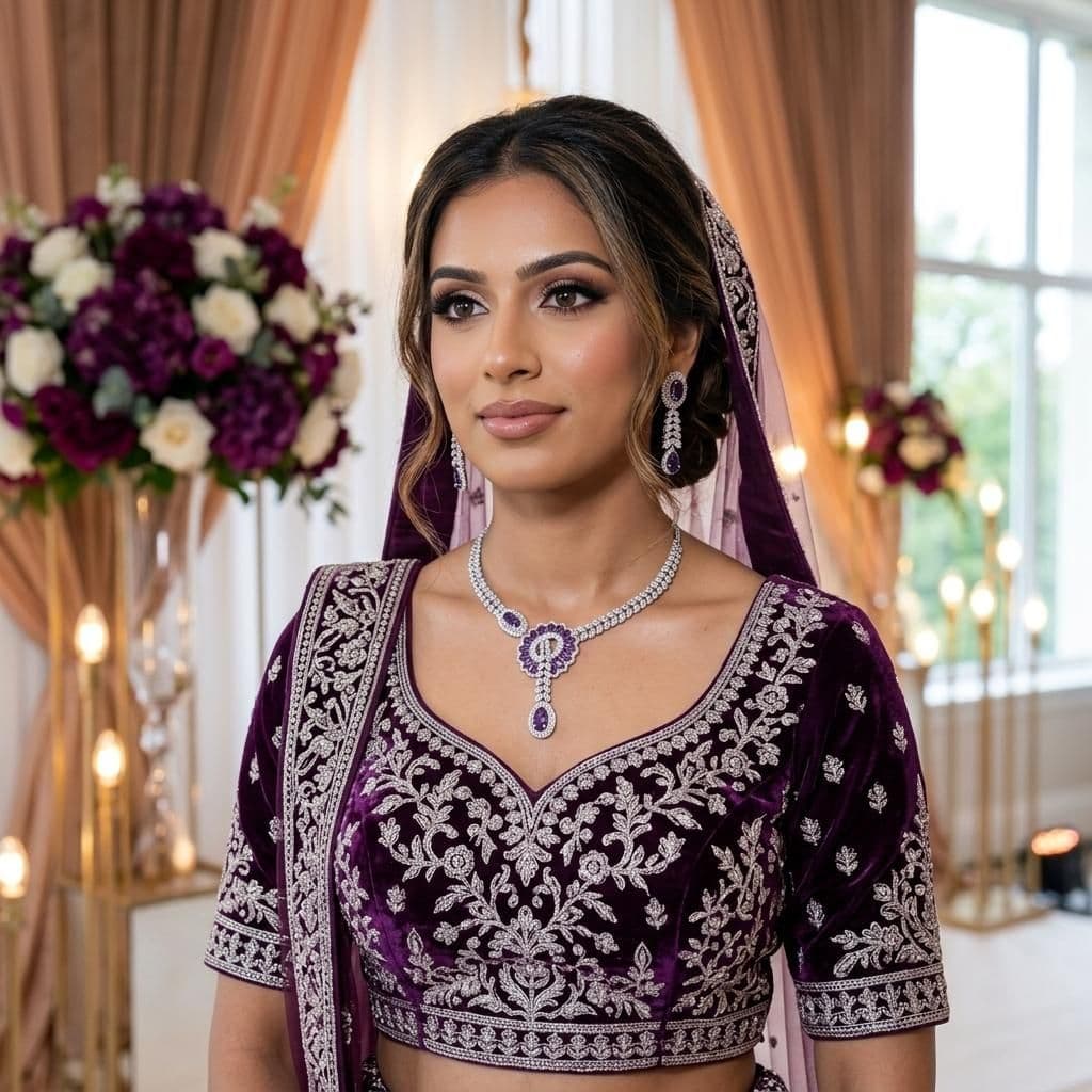 American Diamond Silver Plated Royal Purple Bridal Jewellery Set - 2-Piece Necklace & Earrings
