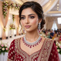 American Diamond Silver Plated Royal Red Bridal Jewellery Set - 2-Piece Necklace & Earrings