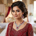 American Diamond Silver Plated Ruby Red Bridal Jewellery Set - 2-Piece Necklace & Earrings