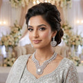 American Diamond Silver Plated Silver Bridal Jewellery Set - 2-Piece Necklace & Earrings