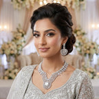 American Diamond Silver Plated Silver Bridal Jewellery Set - 2-Piece Necklace & Earrings