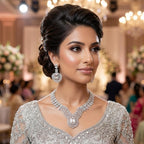 American Diamond Silver Plated Silver Bridal Jewellery Set - 2-Piece Necklace & Earrings