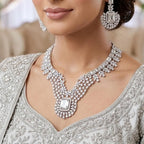 American Diamond Silver Plated Silver Bridal Jewellery Set - 2-Piece Necklace & Earrings
