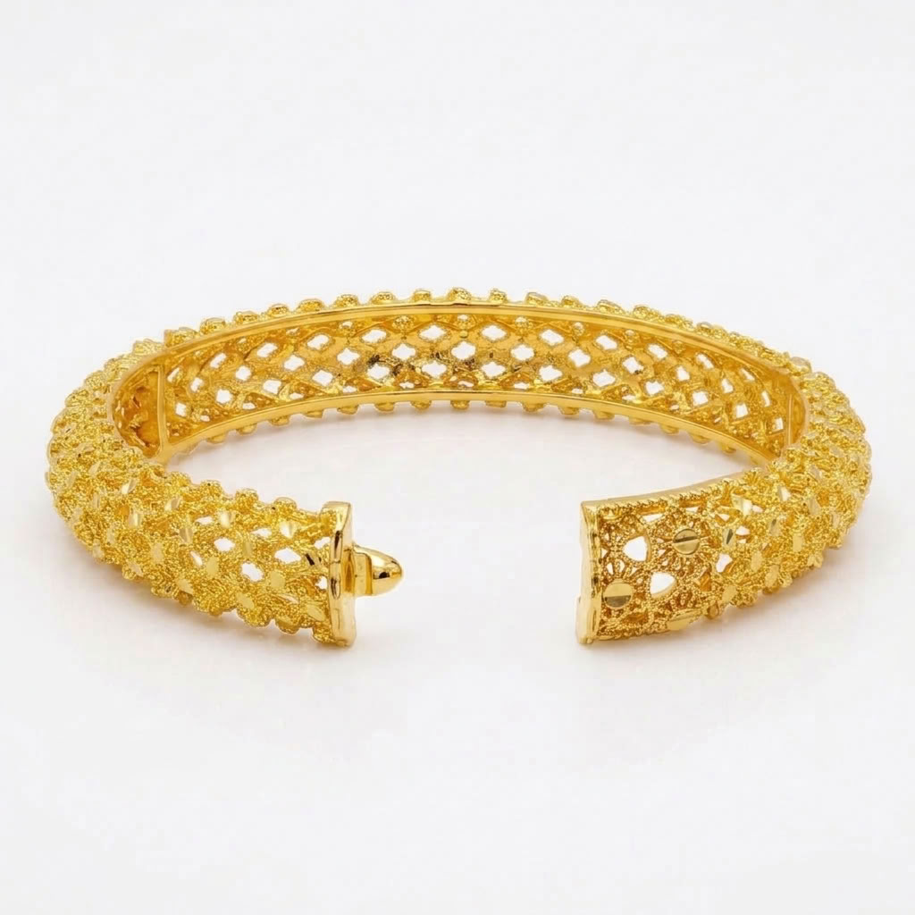 24K Gold Plated Traditional Handmade Open Bracelet Set - 2-Piece Intricate Design Bangles B101