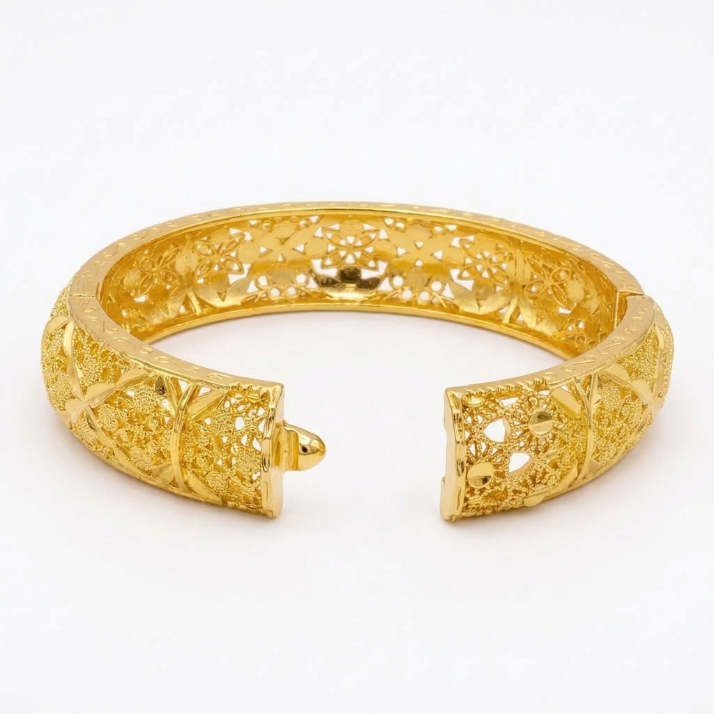 24K Gold Plated Traditional Handmade Open Bracelet Set - 2-Piece Intricate Design Bangles B121