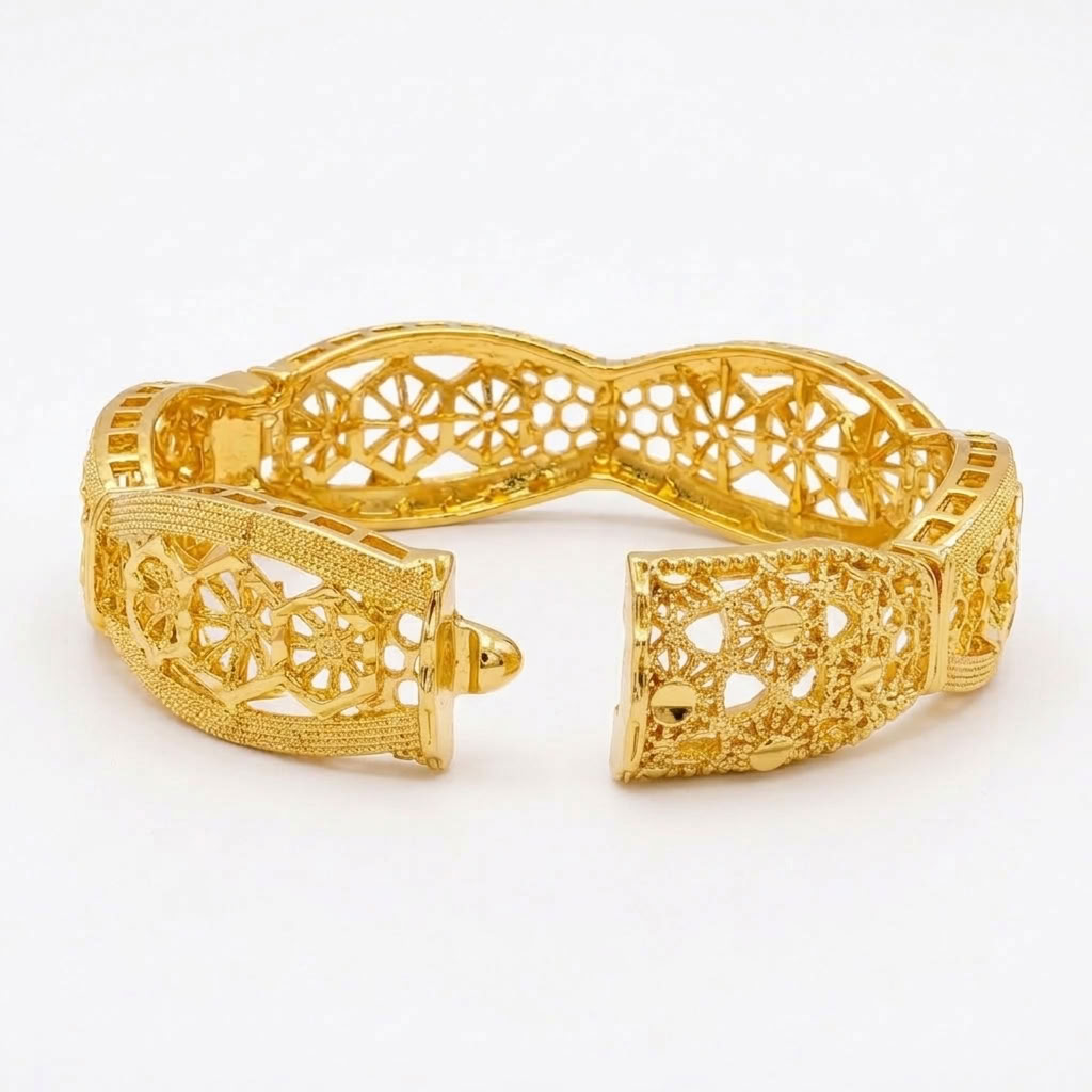 24K Gold Plated Traditional Handmade Open Bracelet Set - 2-Piece Intricate Design Bangles BO41