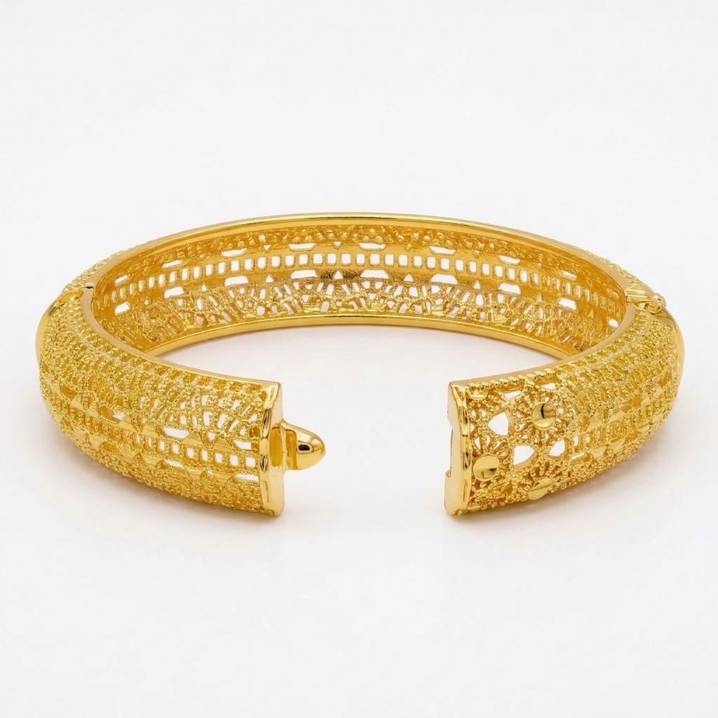 24K Gold Plated Traditional Handmade Open Bracelet Set - 2-Piece Intricate Design Bangles BO43