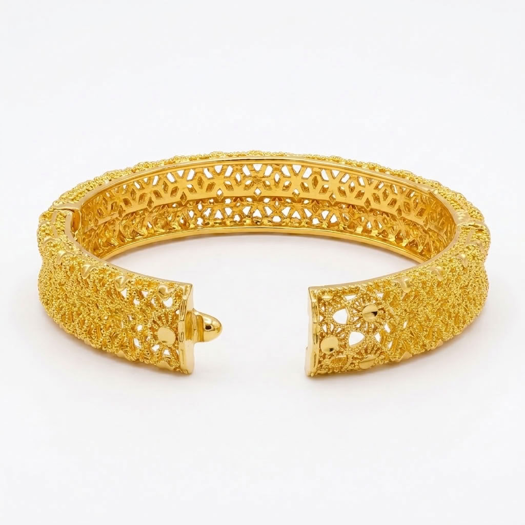 24K Gold Plated Traditional Handmade Open Bracelet Set - 2-Piece Intricate Design Bangles BO50