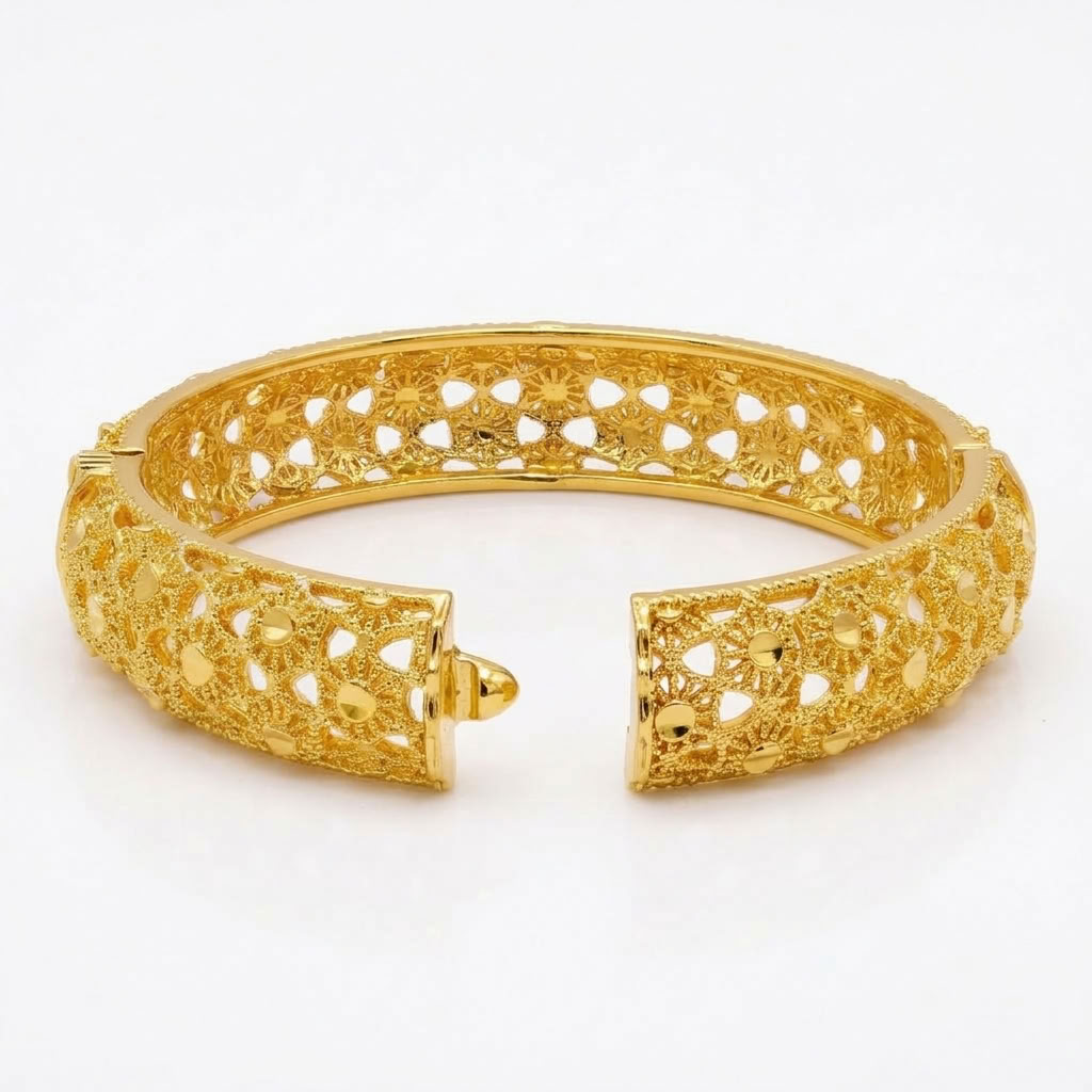 24K Gold Plated Traditional Handmade Open Bracelet Set - 2-Piece Intricate Design Bangles BO59