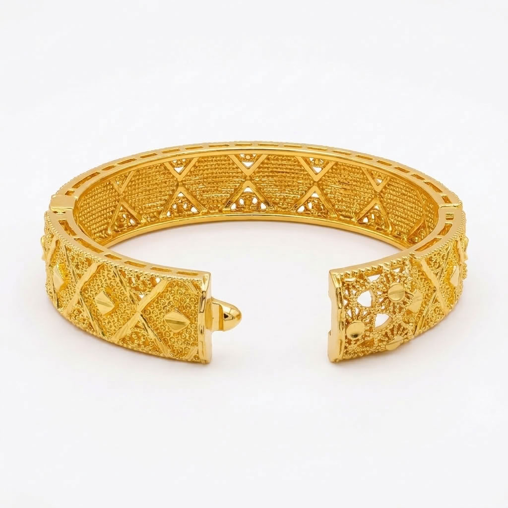 24K Gold Plated Traditional Handmade Open Bracelet Set - 2-Piece Intricate Design Bangles BO60