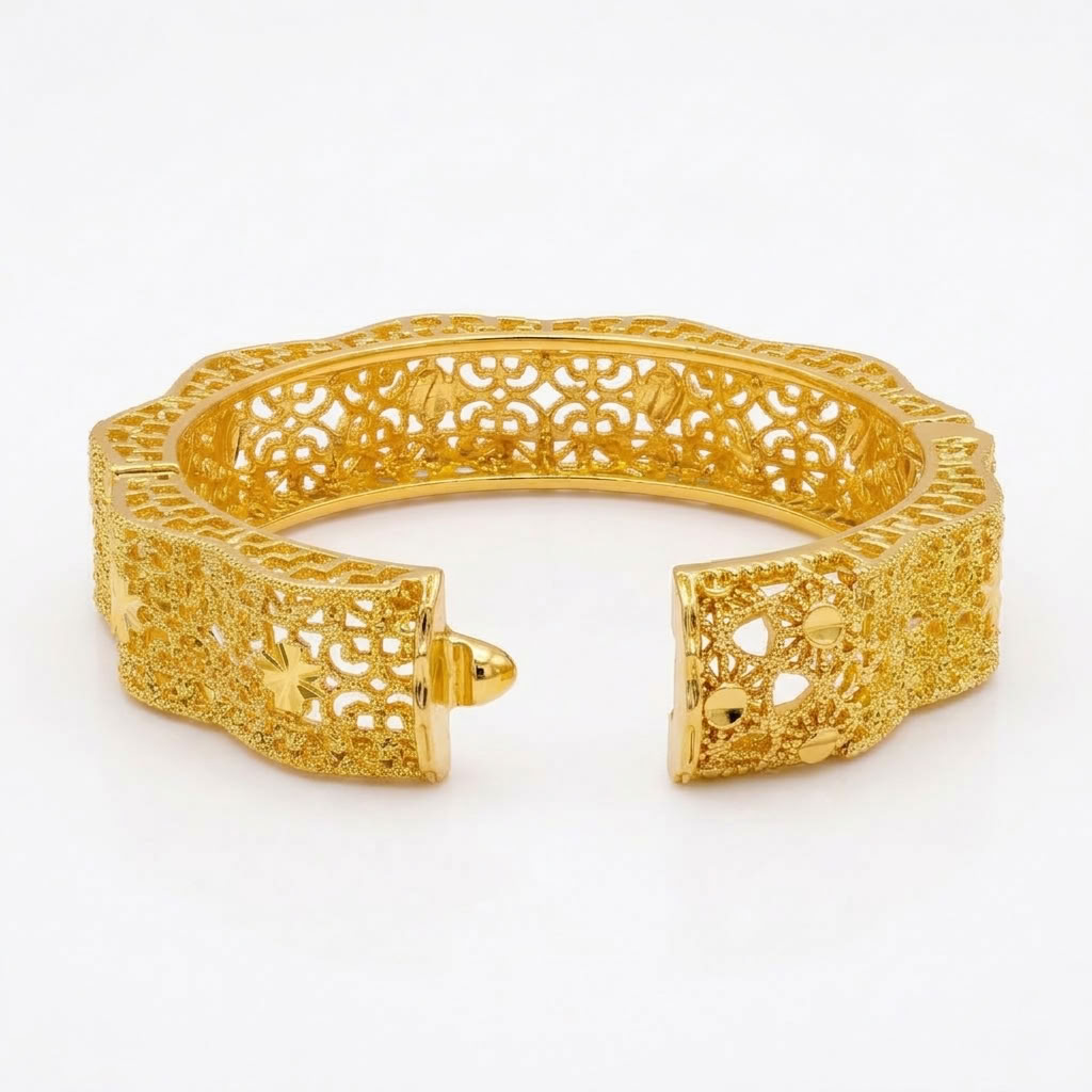 24K Gold Plated Traditional Handmade Open Bracelet Set - 2-Piece Intricate Design Bangles BO68