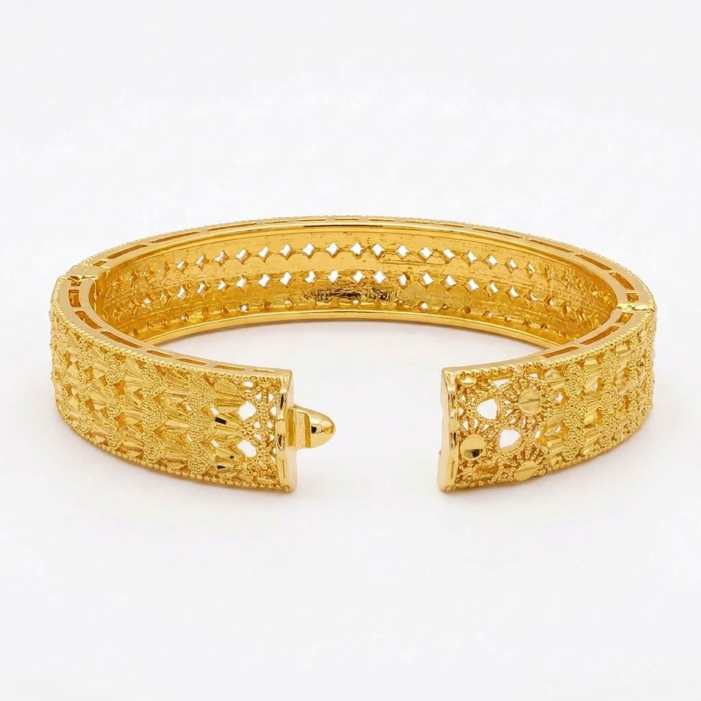 24K Gold Plated Traditional Handmade Open Bracelet Set - 2-Piece Intricate Design Bangles BO82