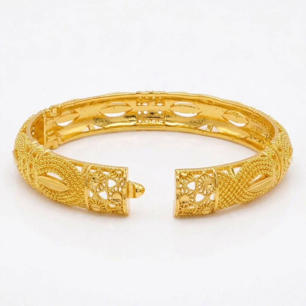 24K Gold Plated Traditional Handmade Open Bracelet Set - 2-Piece Intricate Design Bangles BO84
