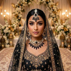 Kundan Antique Gold Plated Black Choker Bridal Jewellery Set - 3-Piece Necklace, Earrings & Tikka