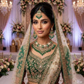 Kundan Antique Gold Plated Green Bridal Jewellery Set - 3-Piece Necklace, Earrings & Tikka