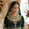 Kundan Gold Plated Green & Peach Bridal Jewellery Set - 3-Piece Necklace, Earrings & Tikka
