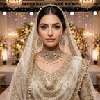 Kundan Antique Gold Plated Ivory Choker Bridal Jewellery Set - 2-Piece Necklace & Earrings