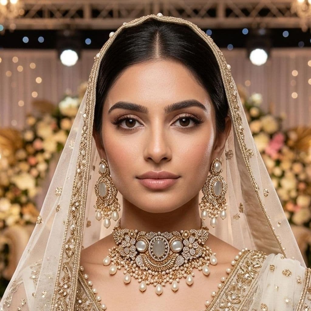 Kundan Antique Gold Plated Ivory Choker Bridal Jewellery Set - 2-Piece Necklace & Earrings