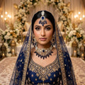 Kundan Antique Gold Plated Midnight Blue Choker Bridal Jewellery Set - 3-Piece Necklace, Earrings & Tikka