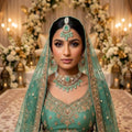 Kundan Antique Gold Plated Mint Green Choker Bridal Jewellery Set - 3-Piece Necklace, Earrings & Tikka