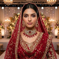 Kundan Antique Gold Plated Ruby Red Choker Bridal Jewellery Set - 2-Piece Necklace & Earrings