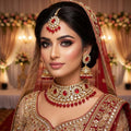 Kundan Gold Plated Red Choker Bridal Jewellery Set - 3-Piece Necklace, Earrings & Tikka