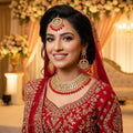 Kundan Gold Plated Red Bridal Jewellery Set - 3-Piece Necklace, Earrings & Tikka