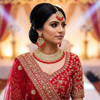 Kundan Gold Plated Red Bridal Jewellery Set - 3-Piece Necklace, Earrings & Tikka