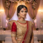 Kundan Gold Plated Red Bridal Jewellery Set - 3-Piece Necklace, Earrings & Tikka