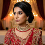 Kundan Gold Plated Red Bridal Jewellery Set - 2-Piece Necklace & Jhumki Earrings