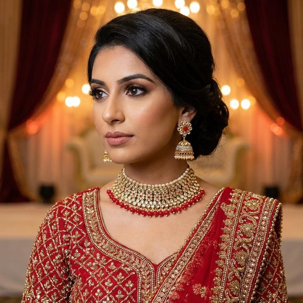 Kundan Gold Plated Red Bridal Jewellery Set - 2-Piece Necklace & Jhumki Earrings