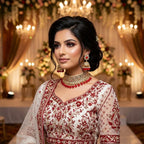 Kundan Gold Plated Red Bridal Jewellery Set - 2-Piece Necklace & Jhumki Earrings