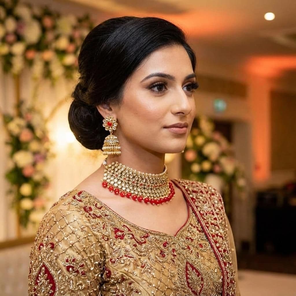 Kundan Gold Plated Red Bridal Jewellery Set - 2-Piece Necklace & Jhumki Earrings