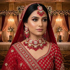 Kundan Gold Plated Red & Silver Choker Bridal Jewellery Set - 3-Piece Necklace, Earrings & Tikka