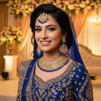 Kundan Gold Plated Royal Blue Bridal Jewellery Set - 3-Piece Necklace, Earrings & Tikka