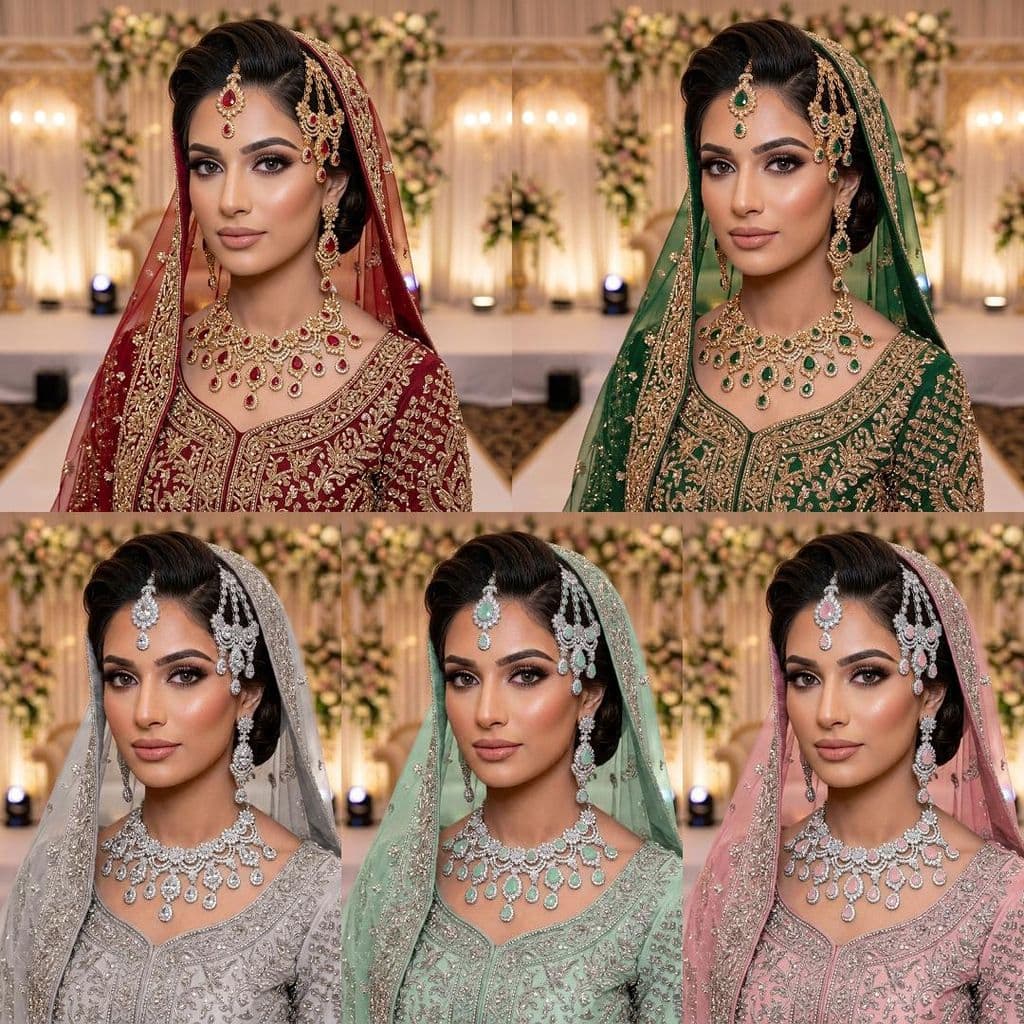 Kundan Gold Plated Ruby Red Bridal Jewellery Set - 4-Piece Necklace, Earrings, Tikka & Passa