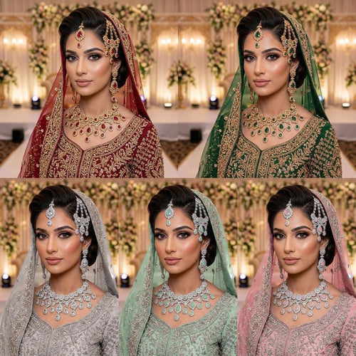 Kundan Silver Plated Silver Bridal Jewellery Set - 4-Piece Necklace, Earrings, Tikka & Passa