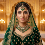 Kundan Antique Gold Plated Emerald Green Bridal Jewellery Set - 3-Piece Necklace, Earrings & Tikka