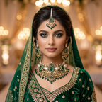 Kundan Antique Gold Plated Emerald Green Choker Bridal Jewellery Set - 3-Piece Necklace, Earrings & Tikka