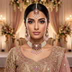 Kundan Antique Gold Plated Pink Choker Bridal Jewellery Set - 3-Piece Necklace, Earrings & Tikka