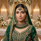 Kundan Gold Plated Green Bridal Jewellery Set - 4-Piece Necklace, Earrings, Tikka & Passa