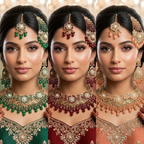 Kundan Antique Gold Plated Ruby Red Bridal Jewellery Set - 4-Piece Necklace, Earrings, Tikka & Passa