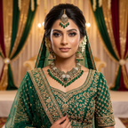 Kundan Antique Gold Plated Emerald Green Bridal Jewellery Set - 3-Piece Necklace, Earrings & Tikka