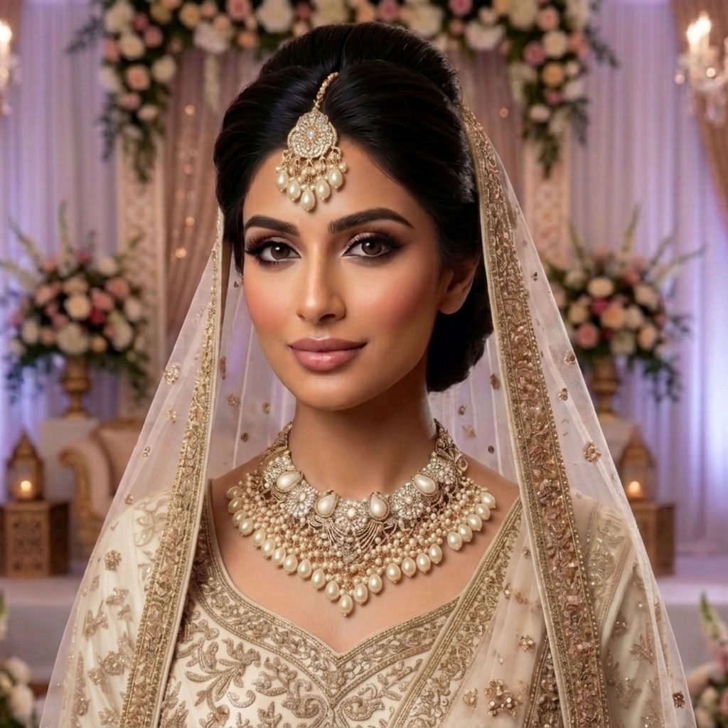 Kundan Antique Gold Plated Ivory Bridal Jewellery Set - 2-Piece Necklace & Tikka