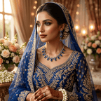 American Diamond Rhodium Plated Royal Blue Bridal Jewellery Set - 2-Piece Necklace & Earrings