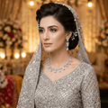American Diamond Silver Plated Silver Bridal Jewellery Set - 2-Piece Necklace & Earrings