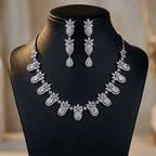 American Diamond Silver Plated Silver Bridal Jewellery Set - 2-Piece Necklace & Earrings