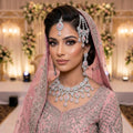 Kundan Silver Plated Baby Pink Bridal Jewellery Set - 4-Piece Necklace, Earrings, Tikka & Passa