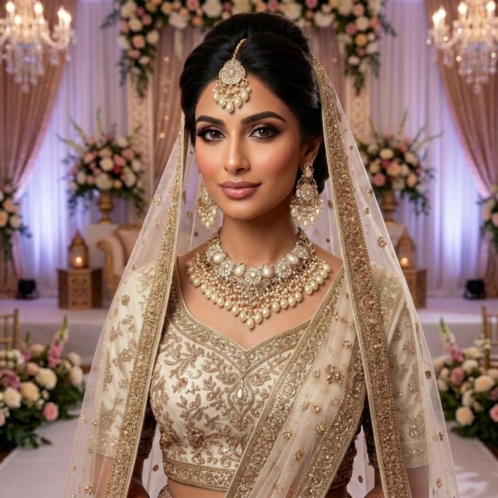 Kundan Antique Gold Plated Ivory Bridal Jewellery Set - 3-Piece Necklace, Earrings & Tikka