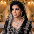 Luxury Silver Plated Black Pendant Bridal Jewellery Set - 2-Piece Necklace & Earrings